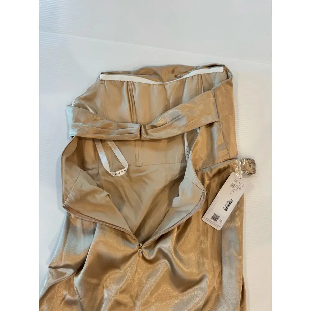 Azazie Leonis Champagne Gold Metallic Satin Mermaid Gown NWT A8 Formal Evening - Picture 7 of 16